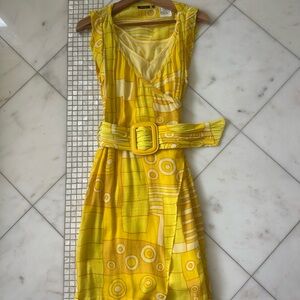 Miss Sixty Yellow Geometric Midi Dress